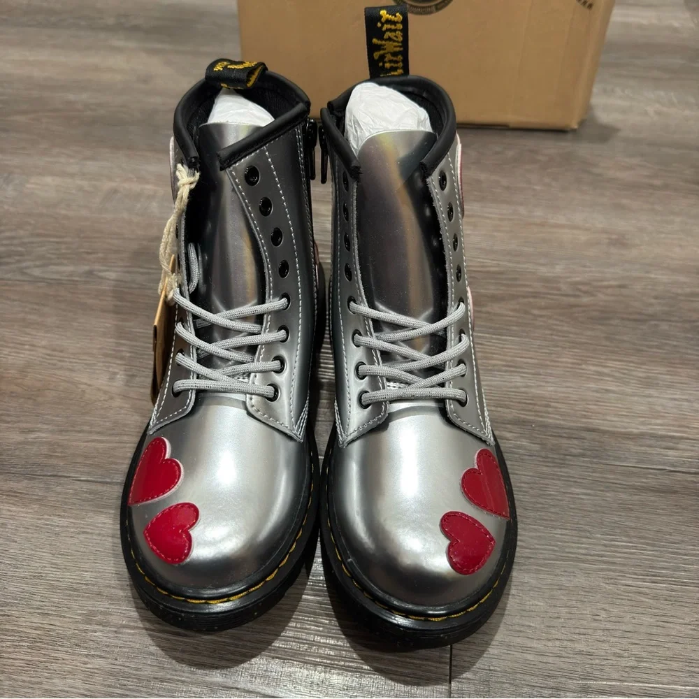 Dr Martens 1460 J Silver Metallic Bright Red Patent Lamper Cosmic Glitter Boots